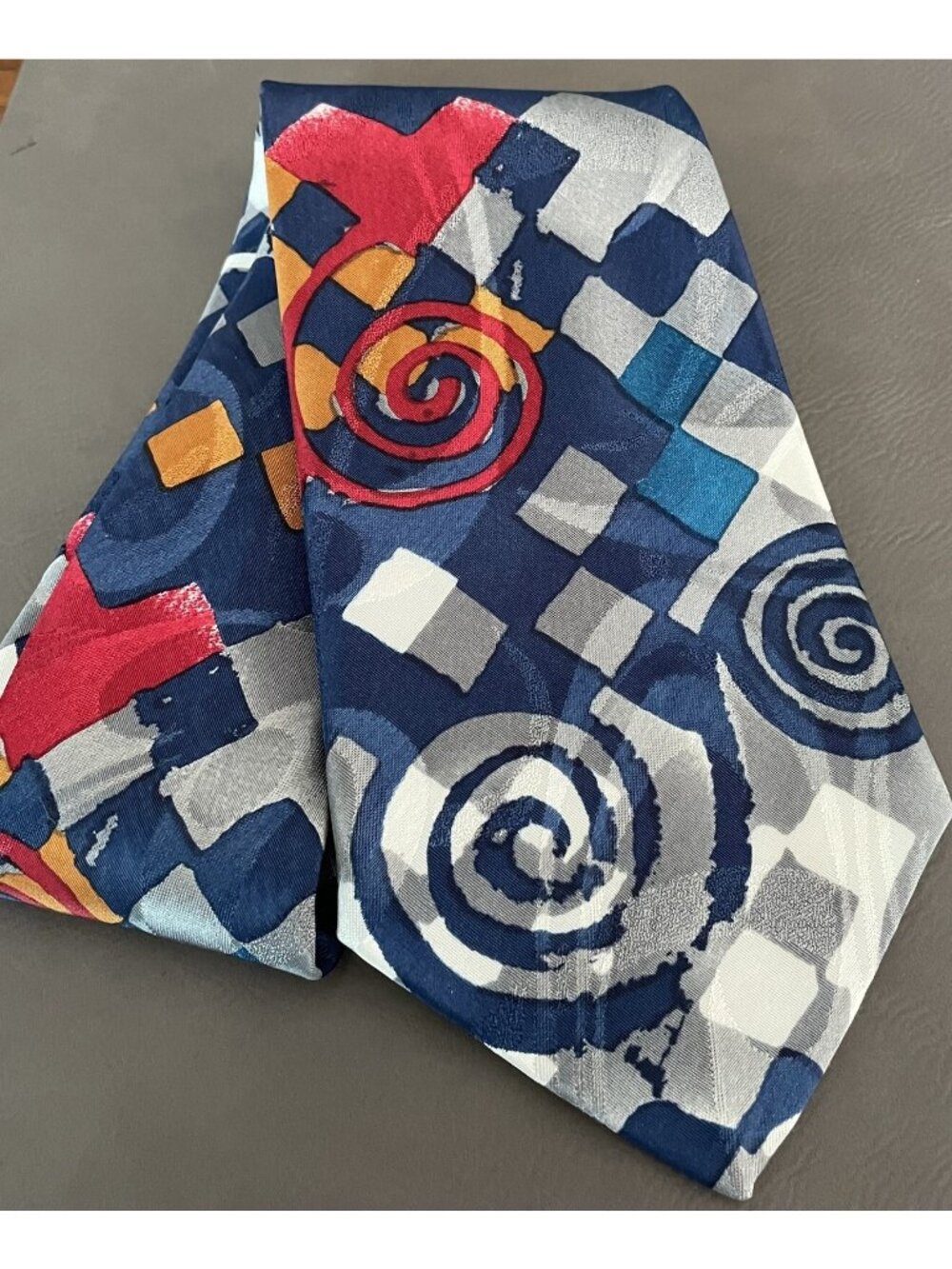 Editions by Van Heusen Tie Size 3.75" x 55" Blue Gray Red Orange Geometric Print